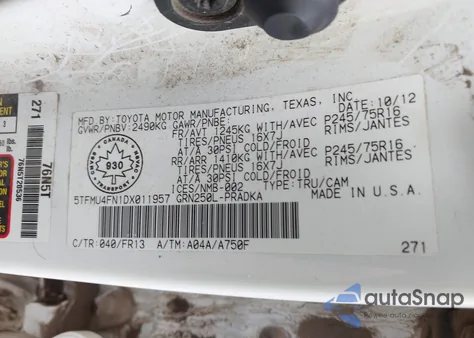 2013 Toyota Tacoma V6 z USA, uszkodzony, nr VIN 5TFMU4FN1DX011957